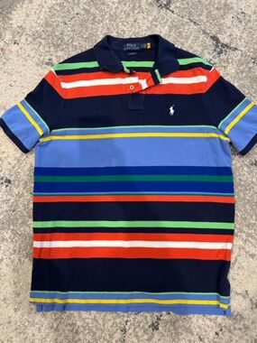 Ralph Lauren Striped Polo in Navy, Red, Green & Blue